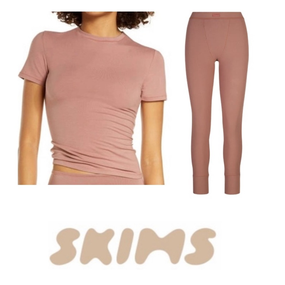 Skims cotton jersey t shirt & rib leggings set ROSE CLAY